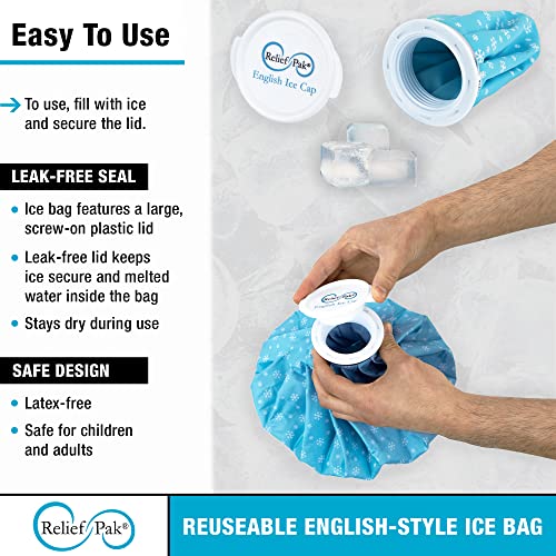 Relief Pak English-Style Ice Bag / Pack Cold Therapy to Reduce Swelling, Decrease Pain and Offer Cold Compression Relief from Bruises, Migraines, Aches, Swellings, Headaches and Fever, 6" Diameter - size: 6in Diameter