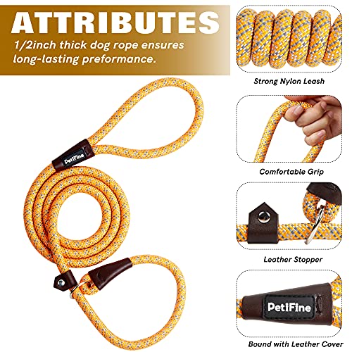 PetiFine Slip Lead Dog Leash Reflective, 6FT x 1/2" Heavy Duty Slip Leash - color: Orange, size: 1/2" x 6 FT