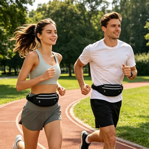 Fanny Packs for Women Men,Travel Money Pouch,Adjustable Running Belt,Black - color: Black