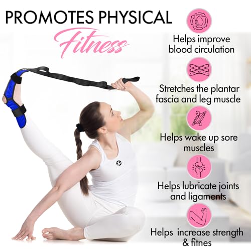 Foot and Calf Stretcher Strap for Physical Therapy and Flexibility - color: Blue