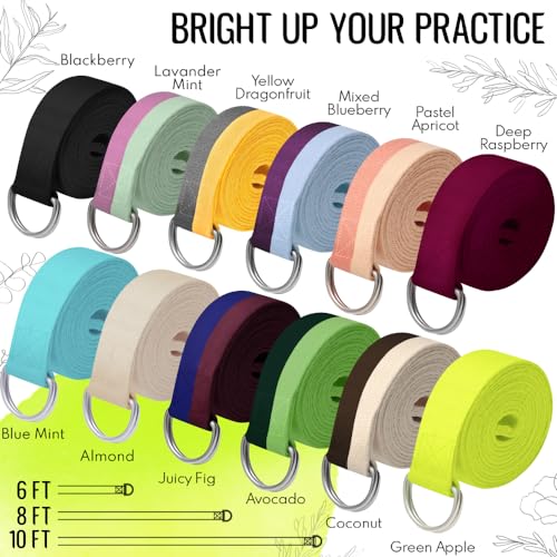 TECEUM 2 IN 1 Yoga & Mat Strap for Stretching – Cotton – 6/8/10 ft - color: Bright Green, size: 8 ft