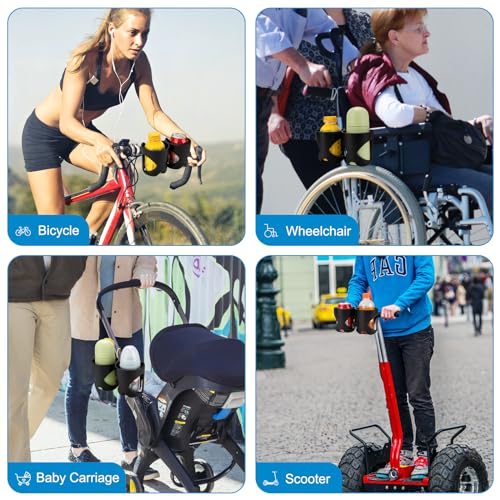 Accmor Stroller Cup Holder, Universal Cup Holder for Walker Wheelchair Bike Scooter, 360° Rotatable Stroller Cup Holder Attachment Walker Wheelchair Accessory - color: Double Cup Holder-Black