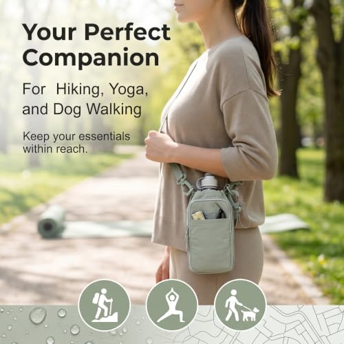 Water Bottle Holder with Strap, Crossbody Sling Bag for Walking Hiking - color: Pale Green