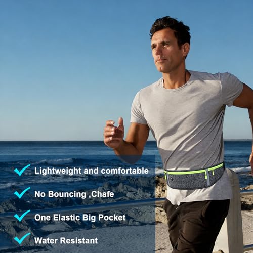 Slim Running Belt for Women Men,Runners Fanny Pack Phone Holder,Money Belt,Running Gear Accessories,with 3 Pockets (Green-flaxen) - color: Green-flaxen
