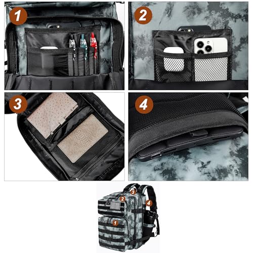 LHI Tactical Military Backpack for Men and Women 25L/35L Army Assault Pack Bag Small Rucksack with Bottle Holder - color: 35l-black and Gray, size: Medium
