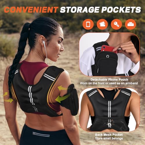 KTINNEAD Weighted Vest for Women Men, 8lb/12lb/16lb/20lb Weighted Running Vest with Reflective Stripe, Detachable Phone Pouch for Workout, Walking, Strength Training, Weight Loss, Fitness, Jogging - size: 12LB