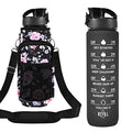 32 oz Water Bottles with Strap & Straw, Sport Motivational Water Bottles - color: Midnight Rose