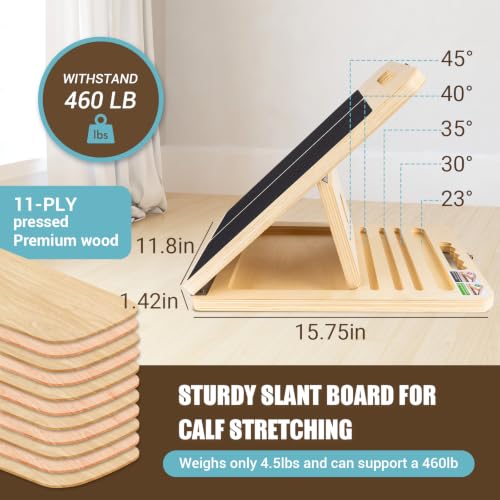 Slant Board Calf Stretch with Stretch Strap, 460 lb Portable Incline Board