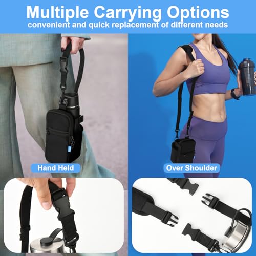 Xxerciz Water Bottle Carrier Bag with Phone Pocket Crossbody Sports Water Bottle Sling Pouch Holder with Adjustable Shoulder Strap, Universal Water Bottle Accessories for Walking Hiking
