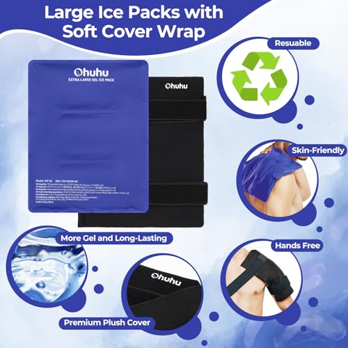Ohuhu Ice Pack for Injuries Reusable 2 Pack 14"x11" Hot Cold Pack Wrap - color: Blue, size: 14"x11"(2 Pack)