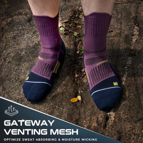 Rahhint CoolMax Quarter Compression Running Socks for Men Women, Wicking Cushion Athletic Hiking Socks 3 Pairs - color: Purple, size: 6-9