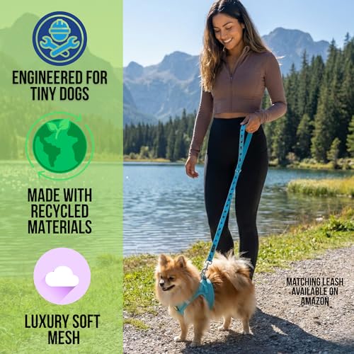 EcoBark Teacup Dog Harness, Soft Step in Vest for Puppy & Tiny Dogs - color: Sky Blue, size: XXXS- 2 to 3 lbs- Chest up to 10 in (Pack of 1)