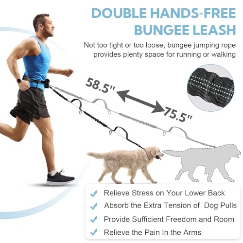Hands Free Dog Leash for Two Dogs Walking,Running - color: Black/Silver Gray, size: Large