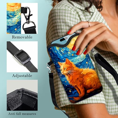 Men Women Phone Sleeve Pouch Case Bag with Crossbody Strap/Neck Lanyard for iPhone 17/16/15 Pro Max, Air, 16/15 Plus, 16e, Inches Gray - color: Cat
