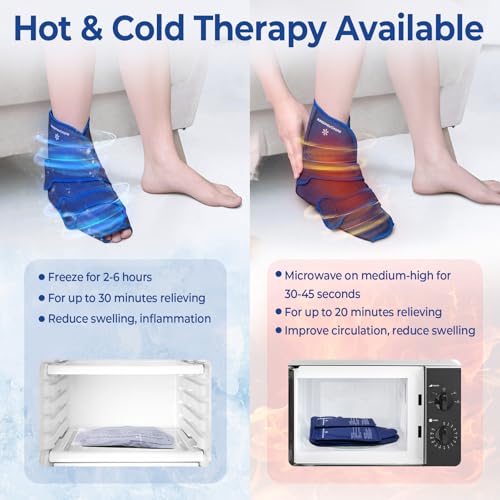 KingPavonini Ankle Foot Ice Pack Wrap, XL, Blue, 1 Wrap + 4 Gel Packs - size: XL, style: Blue (1 Wrap+4 Gel Packs)