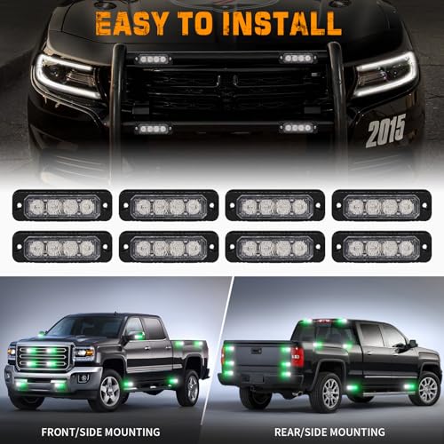 XRIDONSEN 8PCS Sync Truck Grill Lights 32 LED Green White Strobe Lights - color: Green/White