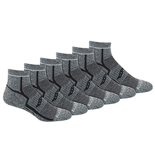 Saucony Men's RunDry Bolt Performance Quarter Socks, Available in L-XL (6, 12 Pairs) - color: Black White Marl (6 Pairs), size: Large
