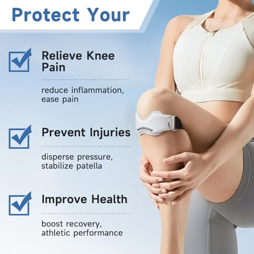 MANUEKLEAR V-Shaped Patella Bands, Adjustable Flex Wrap Patellar Tendon Support Strap for Men Women, Silicone Patella Knee Straps Suitable for Pain Relief Running Hiking Basketball, (2pcs) (White) - color: White