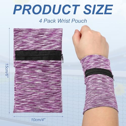 Wrist Pouch Wrist Wallet Wristband with Zipper Sports Sweatbands - color: Purple