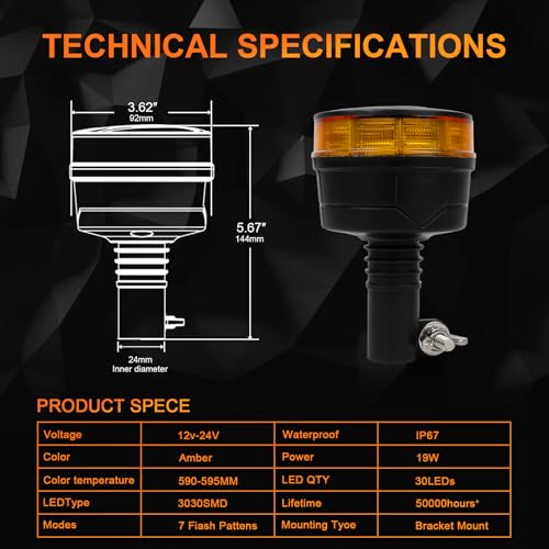 Amber Beacon LED Emergency Strobe Light, 7 Flash Modes Warning - color: Style 8