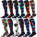 Shyyween 12 Pairs Men Knee High Compression Socks - size: Large, style: Colorful Argyle
