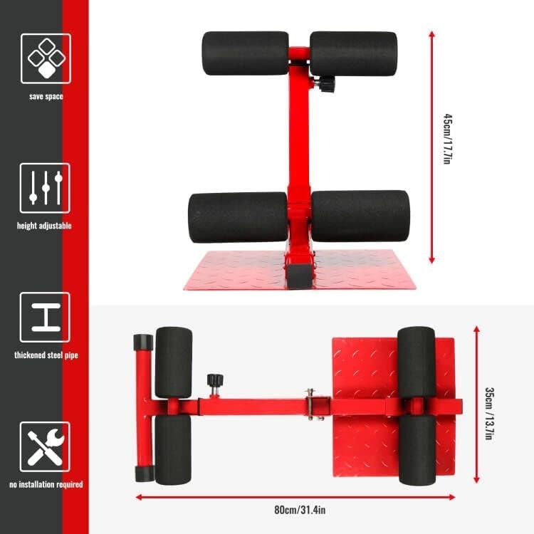 INNOLIFE Sissy Squat Machine Adjustable Height, Protective Foam Thick Steel Fitness Home Gym - color: Red