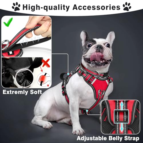 WINSEE Pet Harness Collar and Leash Set, All-in-one Reflective Dog Harness No Pull with Adjustable Buckles for Puppies, Small, Medium, Large, and Extra-Large Dogs (Medium, Red) - color: Red, size: Medium