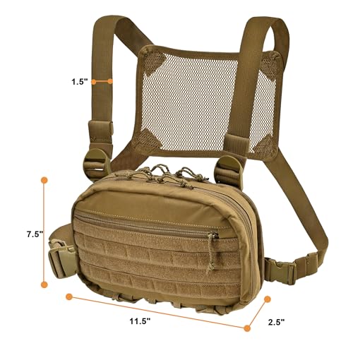 Chest Rig with Concealed Pistol Holster, Chest Bag for Men,Molle EDC Tactical Vest Chest Pack for Running Outdoor - color: Tan