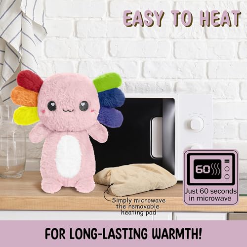 Axolotl Microwavable Stuffed Animals Unscented Heating Pad, Rainbow, 1.5lbs Soft Cozy Kawaii Hot and Cold Plushie Heating Pad for Women and Kids, Cute Warm Pillow Plush Gifts for Axolotl Lovers - color: Rainbow Axolotl