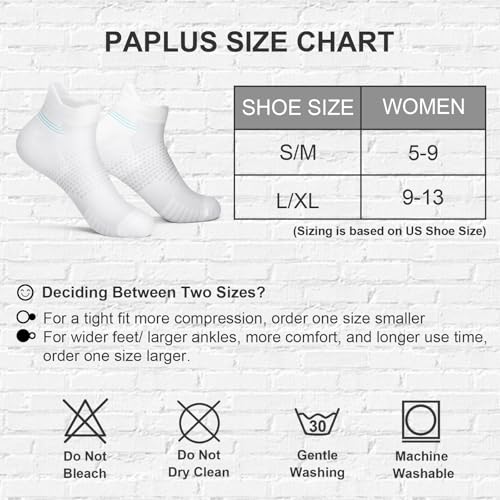 PAPLUS Ankle Compression Socks for Women, 6 Pairs Cushioned Running Socks - color: White（6 Pairs）, size: Large-X-Large