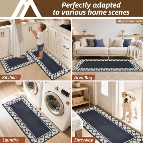 COSY HOMEER Washable Kitchen Rugs Sets of 2 Non-Slip Kitchen Mats,Navy - color: Navy Blue, size: 20"x30" + 20"x48"