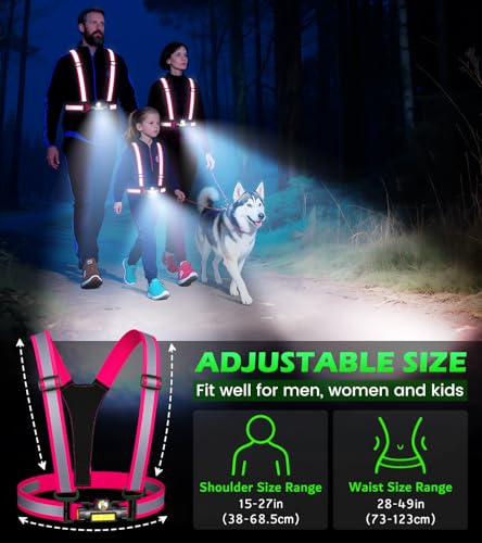 Running Lights for Runners,90°Adjustable LED Reflective Vest Running Gear,Rechargeable Chest Light Up Running Vest Night Walking Safety Gear for Night Walking/Cycling/Jogging - color: Pink