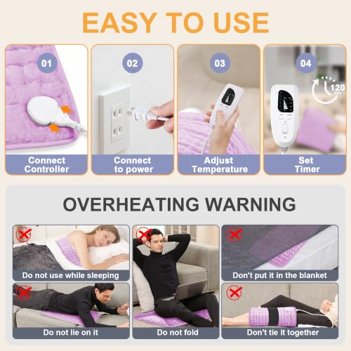 Heating Pad,Electric Heating Pad,Heating Pad for Back (Lavender, 24"x12") - color: Lavender, size: 24x12 Inch