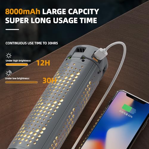 Rechargeable 8000mAh Camping and Work Light with Adjustable Stand 3.4 ft, 3000 Lumen Cordless Work Light Featuring 3 Adjustable Heads, Dimmable Emergency Flashlight with Telescopic Tripod