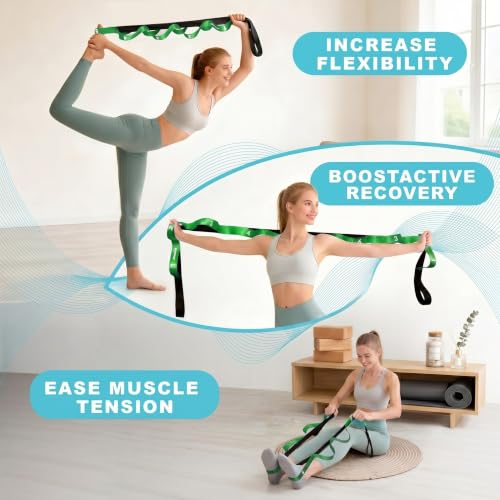 Acozycoo Stretching Strap with Loops for Physical Therapy,Knee,Leg Lifter - color: Green, size: Length: 86 Inch, Width: 1.5 Inch