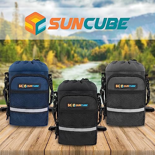 SUN CUBE Insulated Water Bottle Carrier Bag with Strap, Crossbody Sling - color: Navy, size: 64 oz