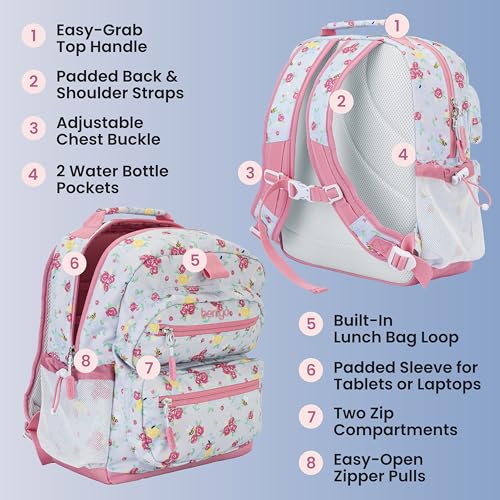 Bentgo Kids Print Durable & Water-Resistant Backpack - color: Blooming Floral, size: Kids Medium