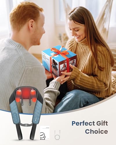 COMFIER Cordless 4D Shiatsu Neck & Shoulder Massager with Heat, Blue - color: Blue