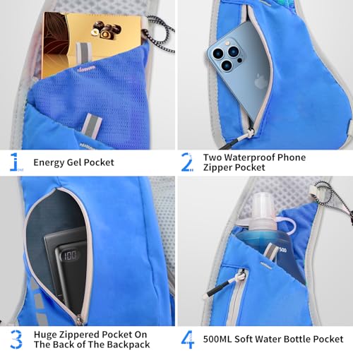 Hydration Running Vest for Women Men,Lightweight Breathable Reflective Hydration Pack with 500ml Water Bottle,Hydration Vest Pack Backpack for Hiking,Camping,Trail Running,Cycling,Race,Marathon