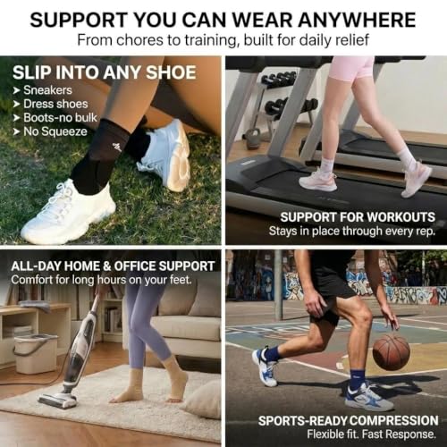 ABIRAM Ankle Brace Compression Sleeve with Adjustable Support Strap - color: Black, size: Large