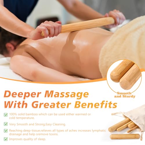 5Pcs Bamboo Massage Sticks Set, Guasha Massage Sticks,Bamboo Massage Roller Sticks for Relax Muscles & Body Shaping
