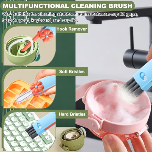 3 in 1 Cup Lid Gap Cleaning Brush, Portable Bottle Lid Cleaner Brush, Multifunctional Cleaning Brush - Home Kitchen Cleaning Tools for Tight Spaces & Bottle Gaps, Pink Red Blue (3 PCS) - color: Pink Red Blue-a