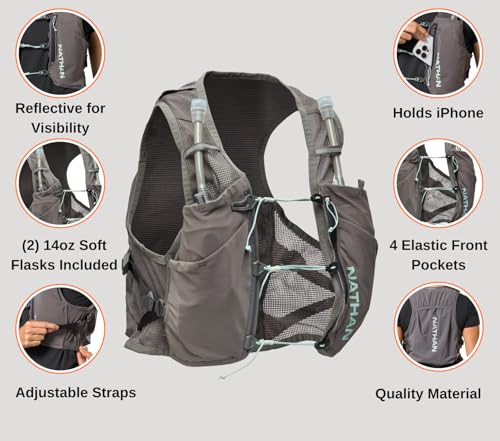 Nathan Women's Hydration Vest - Lightweight Mesh, Breathable, 2x14oz Flasks, 2L Bladder, Reflective Vest, Pinnacle Breeze - size: Small-Medium, style: Charcoal