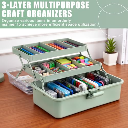 Teecyhooo 2 Pcs 13 Inch 3-Layer Tackle Box Organizer, Adjustable, Green - color: Green
