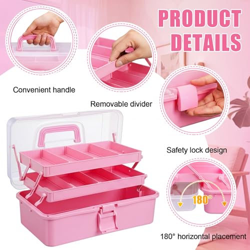 2 Pcs 13 Inch 3-Layer Tackle Box Organizer, Adjustable, Pink - color: Pink
