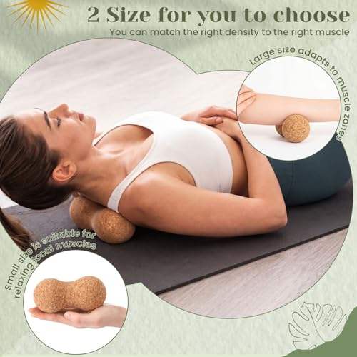 Novabright 2 Pcs Cork Peanut Massage Ball Double Lacrosse Ball Peanut Roller for Myofascial Release, Muscle Relaxation Acupoint Massager for Back, Shoulder, Feet Pain Relief(4.7 and 6.3 Inches) - size: 4.7 and 6.3 Inch