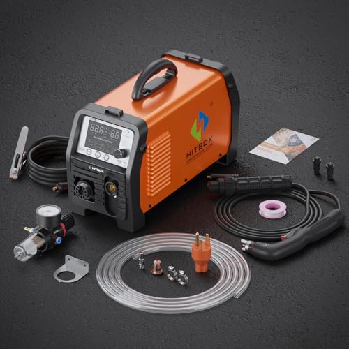 HITBOX Plasma Cutter Machine, 65A 110V/220V DC Inverter IGBT, Non-HF Non-Touch Pilot Arc, Max 1" Cut, Mesh Cutting, 2T/4T, Post-Flow, Large Digital Display, CNC Ready, Air Sensor, 60% Duty Cycle