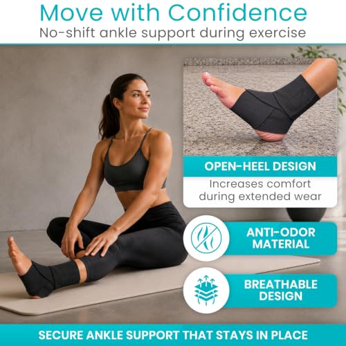 Vive Ankle Wrap (2 Pack) - Strap Heel Brace Stabilizer for Sprained Foot - color: Black