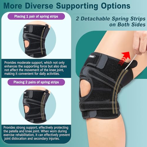 Compression Knee Brace, Non-Slip Patella Support with Double Adjustable Straps, Suitable for Patellar Tendinitis, Arthritis, Meniscus Tear, Unisex, Black, XL - size: X-Large