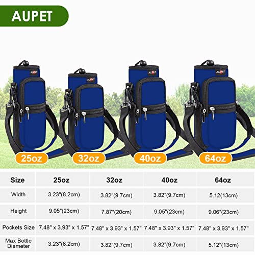 AUPET Water Bottle Sling Bag Sleeve Holder Carrier 25/32/40/64 oz,Insulated Crossbody Water Bottle Case Cover with Strap and Pockets for Men/Women Walking Hiking - color: dark blue, size: 64oz